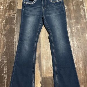 Girls Faded Glory Dark Blue Flare Jeans with Contrast Stitching